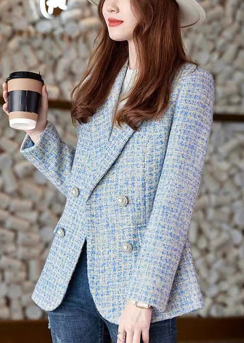 French Blue Notched Woolen Formal Coats Spring Yj039