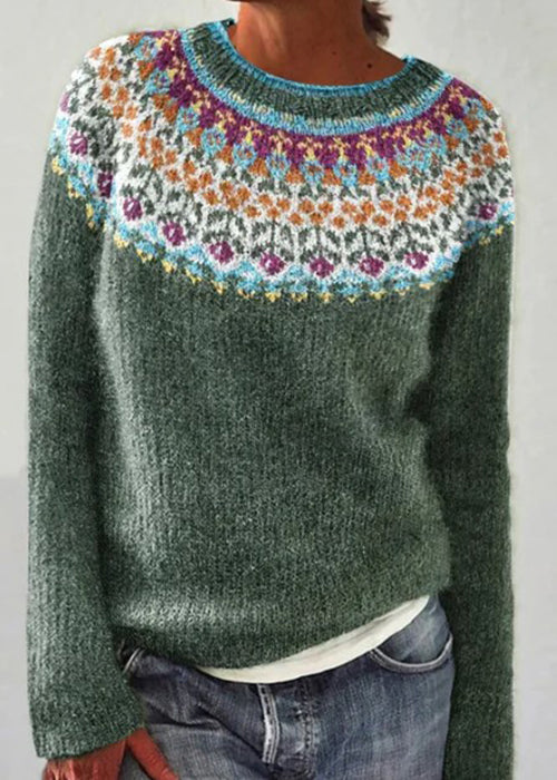 French Blue O Neck Patchwork Knit Sweaters Fall Qa011