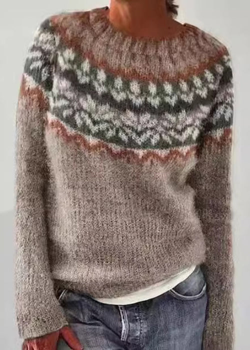 French Blue O Neck Patchwork Knit Sweaters Fall Qa011