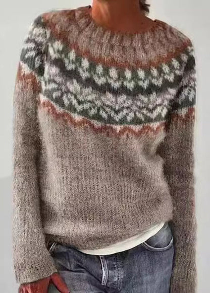 French Blue O Neck Patchwork Knit Sweaters Fall Qa011