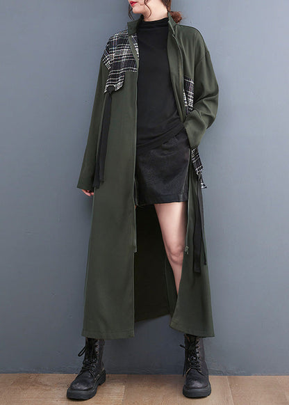 French Blue Peter Pan Collar Plaid Patchwork Zippered Long Trench Coats Spring Ly0649
