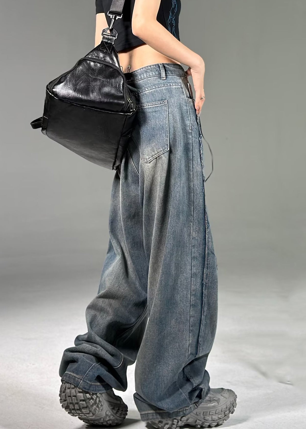 French Blue Pockets High Waist Neutral Denim Pants Summer Pp018