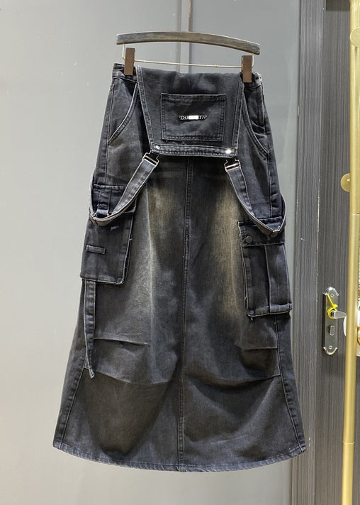 French Blue Pockets Side Open Denim Jumpsuit Sleeveless Kk009