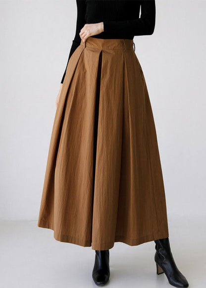 French Brown Pockets High Waist Cotton Wide Leg Pants Spring Tz033