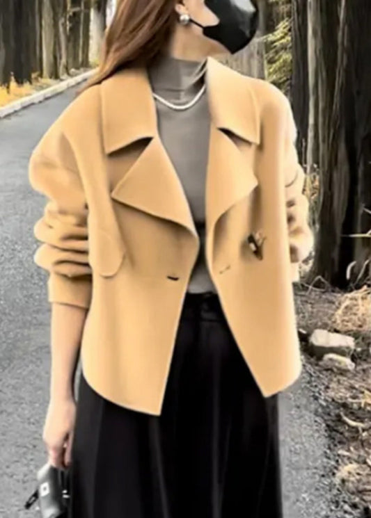 French Camel Notched Short Woolen Coat Winter Rs049