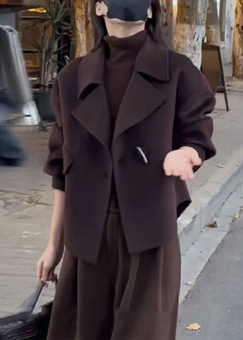 French Camel Notched Short Woolen Coat Winter Rs049