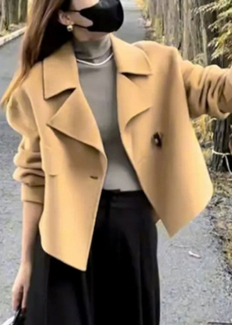 French Camel Notched Short Woolen Coat Winter Rs049