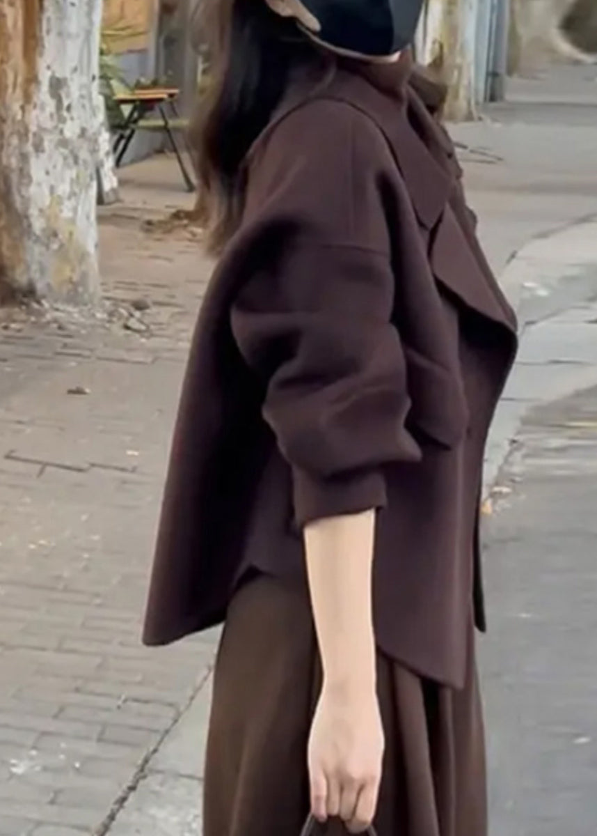 French Camel Notched Short Woolen Coat Winter Rs049
