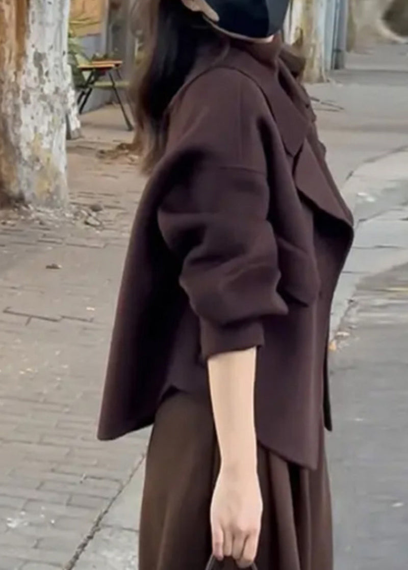 French Camel Notched Short Woolen Coat Winter Rs049