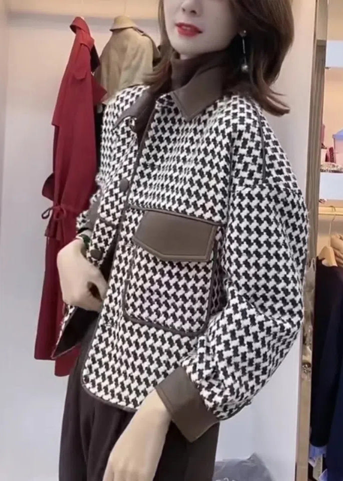 French Coffee Peter Pan Collar Button Cotton Coat Long Sleeve Qa1013