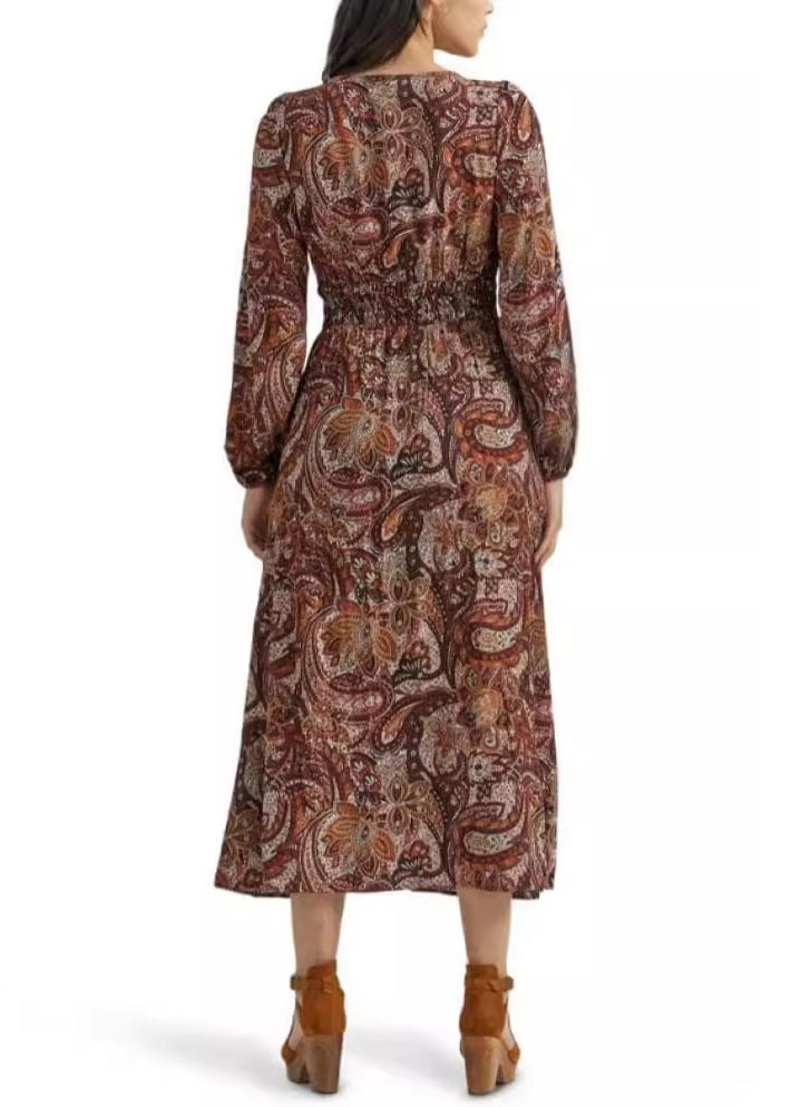 French Coffee V Neck Front Open Cotton Long Dress Fall Au1025