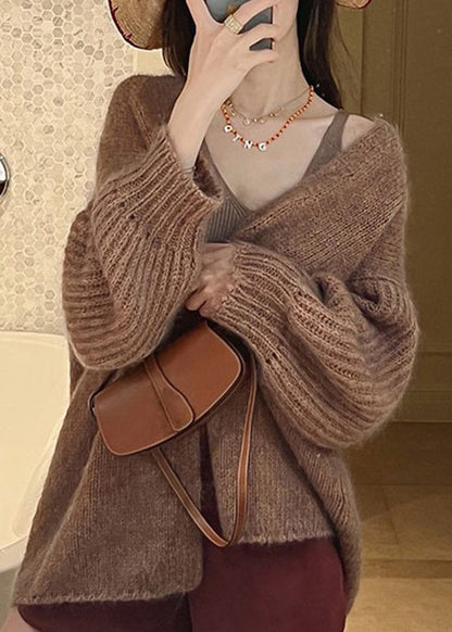French Cozy Pomelo Red Woolen Cardigans Fall We024