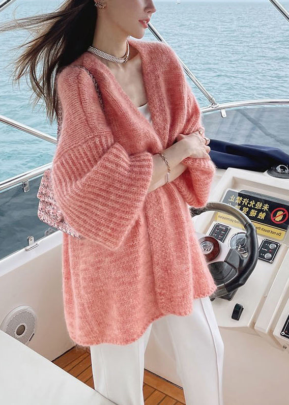 French Cozy Pomelo Red Woolen Cardigans Fall We024