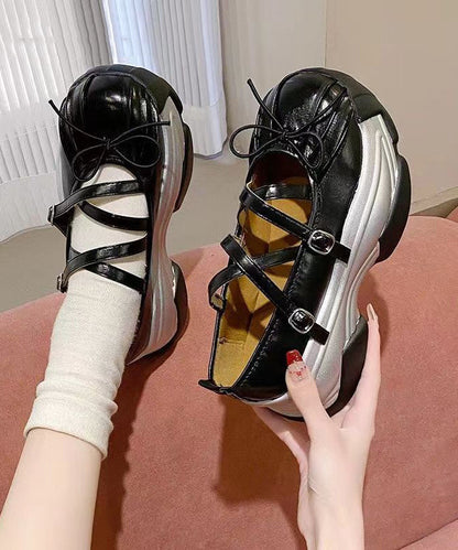 French Platform Shoes With Butterfly Cross Buckle Jj022