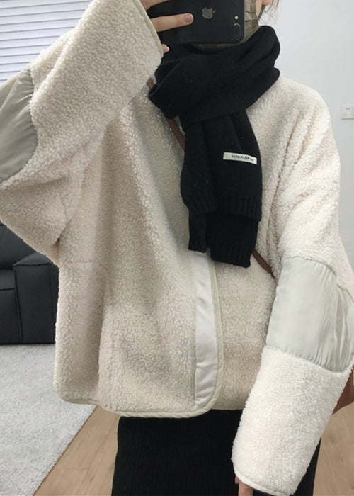French Dark Gray Zippered Patchwork Teddy Faux Fur Coats Winter Tu018