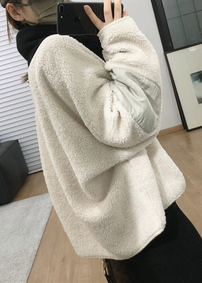 French Dark Gray Zippered Patchwork Teddy Faux Fur Coats Winter Tu018