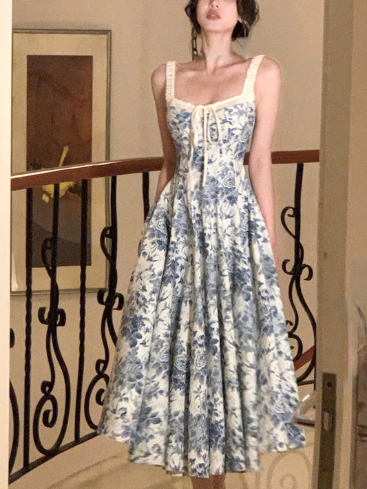French Strap Midi Dress for Office Lady Dress