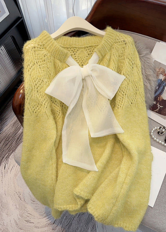 French Fruit Green O-neck Hollow Out Ma Hai Mao Cotton Knit Sweater Tops Winter Rk009