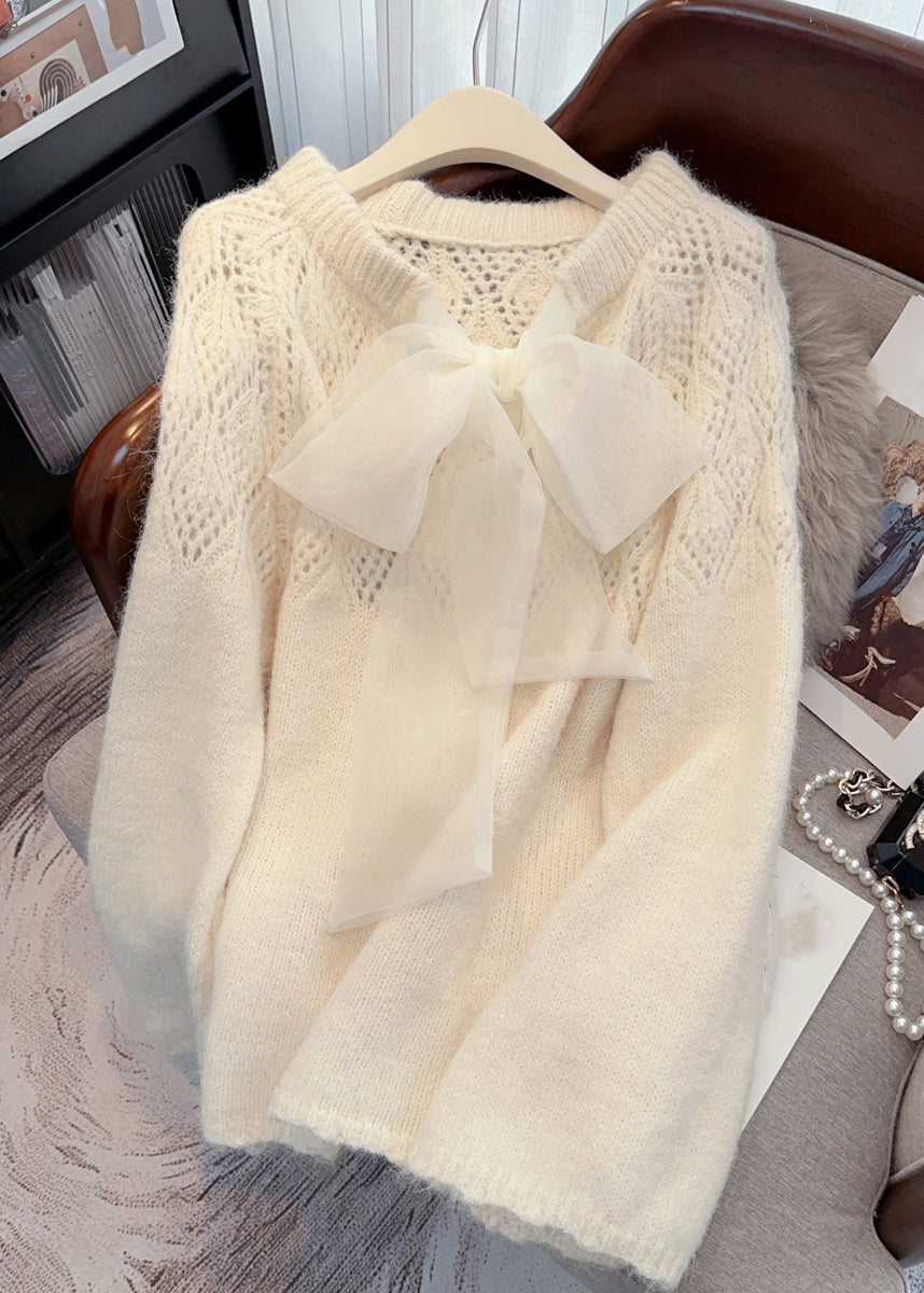French Fruit Green O-neck Hollow Out Ma Hai Mao Cotton Knit Sweater Tops Winter Rk009