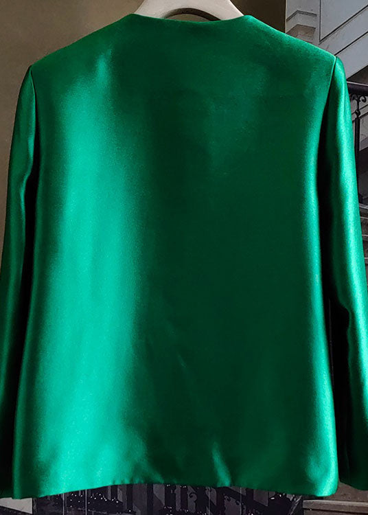 French Green Embroideried Bird Patchwork Silk Coat Spring Ly0981