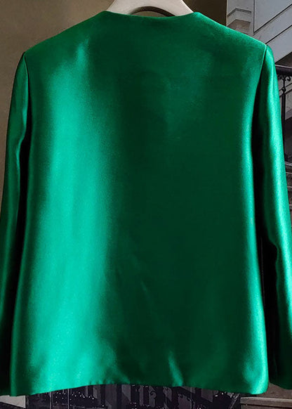 French Green Embroideried Bird Patchwork Silk Coat Spring Ly0981