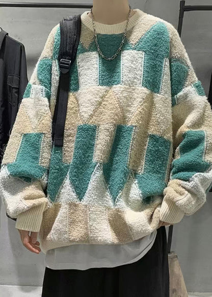 French Green O Neck Thick Cotton Knit Sweater Winter Qf033