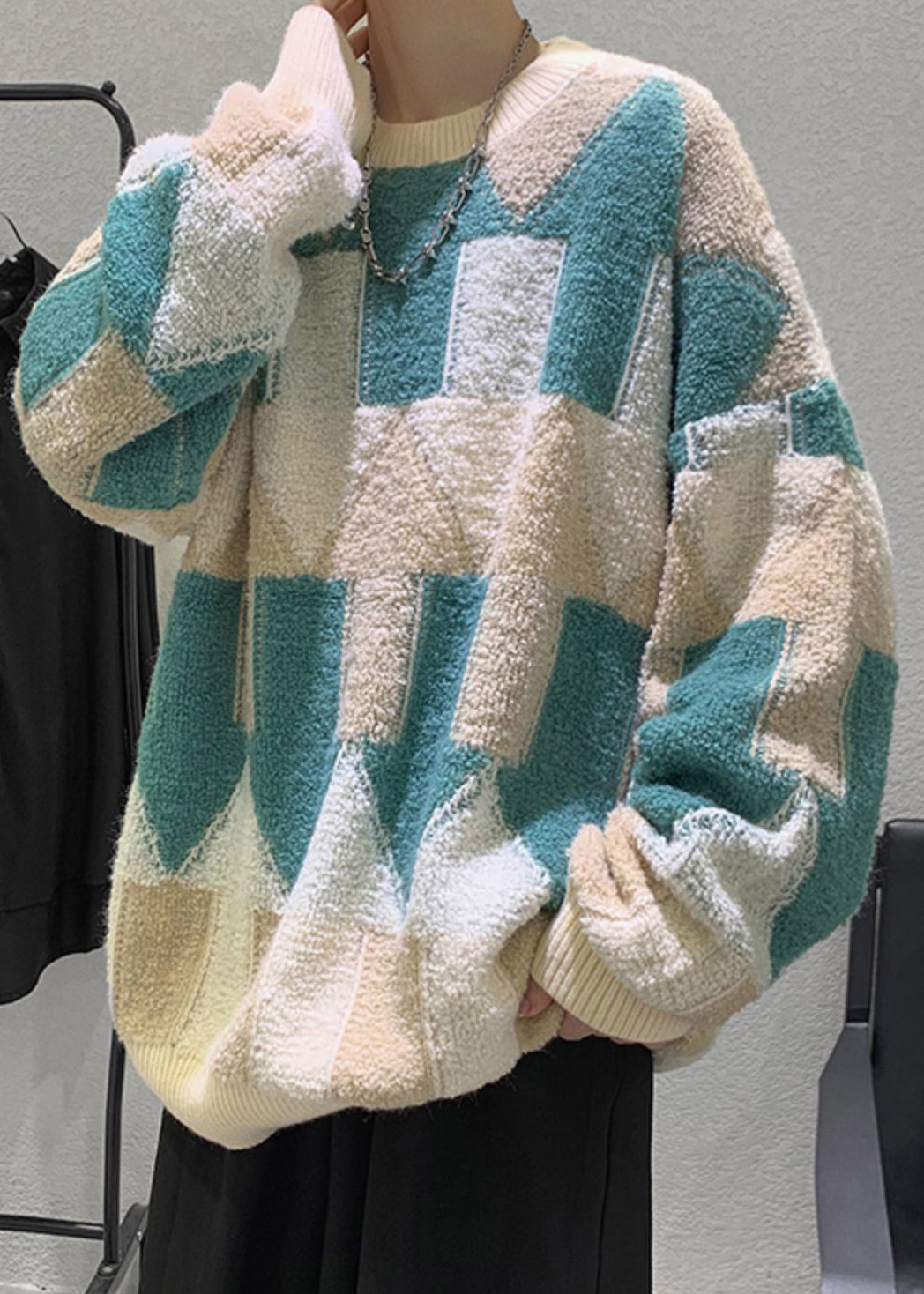French Green O Neck Thick Cotton Knit Sweater Winter Qf033