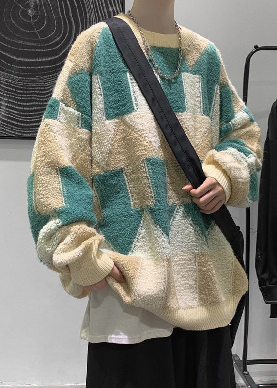French Green O Neck Thick Cotton Knit Sweater Winter Qf033