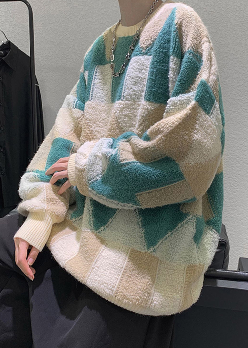 French Green O Neck Thick Cotton Knit Sweater Winter Qf033