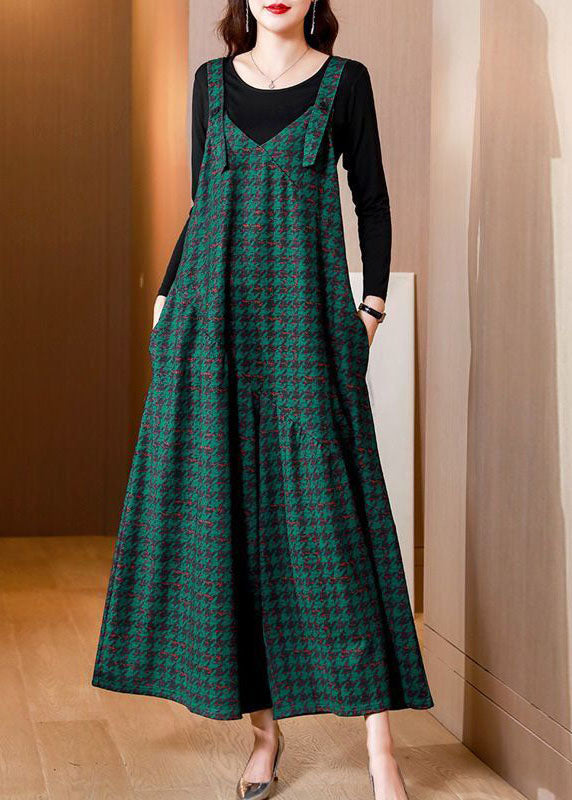French Green Oversized Print Cotton Overalls Jumpsuit Two Piece Set Spring Ac2005