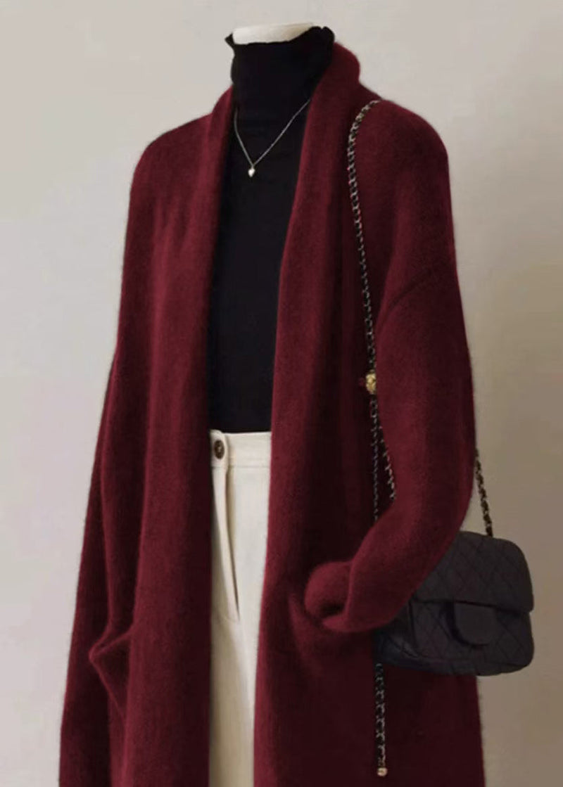 French Green V Neck Pockets Woolen Cardigan Fall Rs046