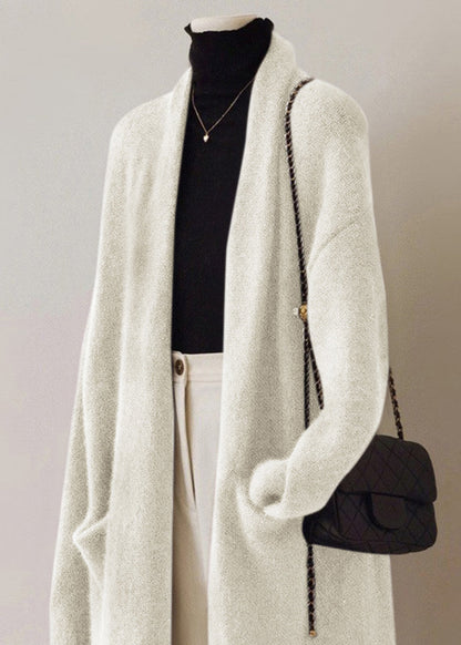 French Green V Neck Pockets Woolen Cardigan Fall Rs046