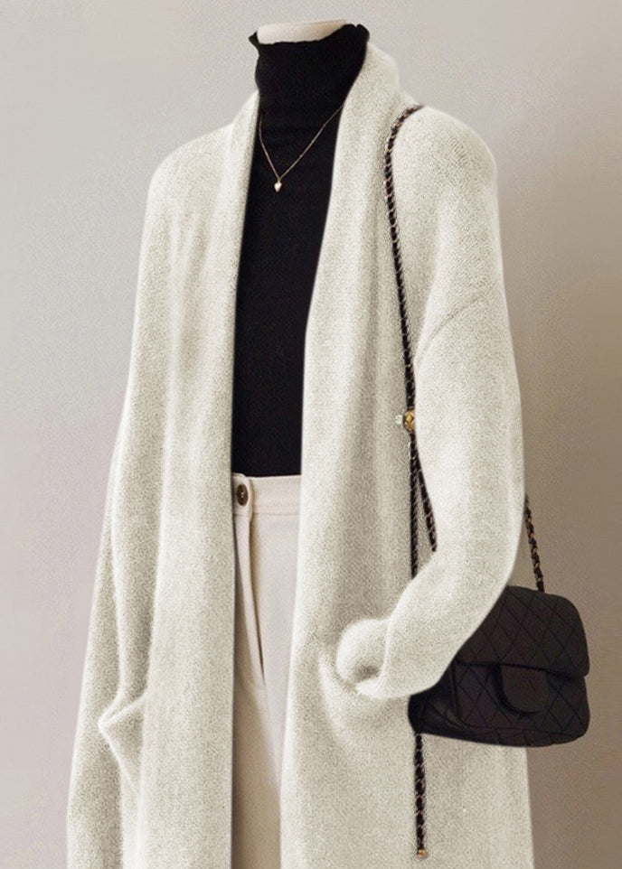 French Green V Neck Pockets Woolen Cardigan Fall Rs046