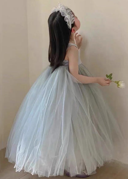 French Grey Backless Patchwork Tulle Maxi Dress Sleeveless Tt025