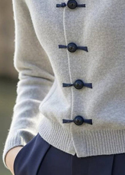 French Grey Button Patchwork Knitting Cotton Sweaters Winter Er031