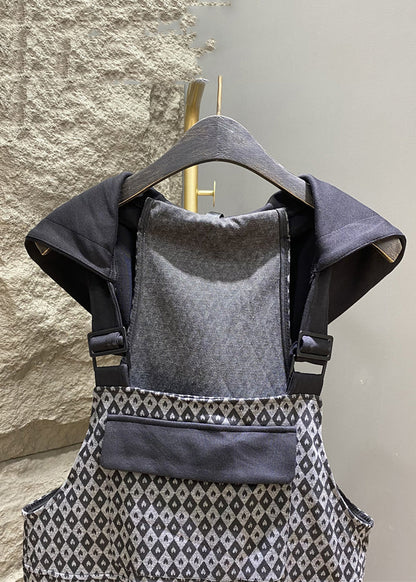 French Grey Hooded Print Pockets Cotton Jumpsuits Summer Kk012