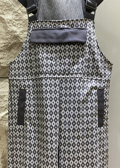 French Grey Hooded Print Pockets Cotton Jumpsuits Summer Kk012