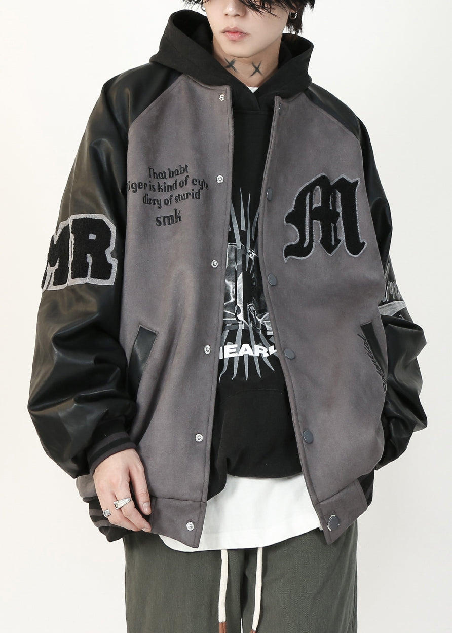 Suede Tc013 Spring Faux Grey Faux Patchwork Coat French Leather Letter