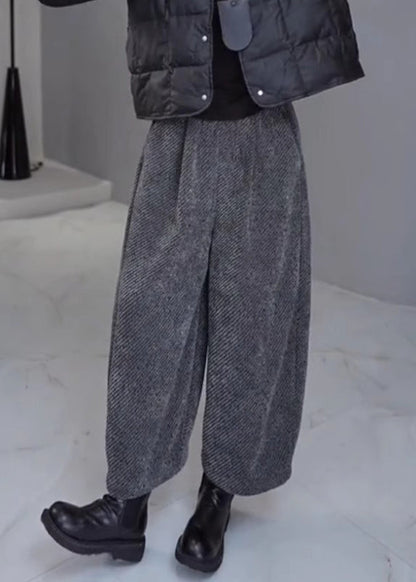 French Grey Oversized Woolen Harem Pants Spring Yo023