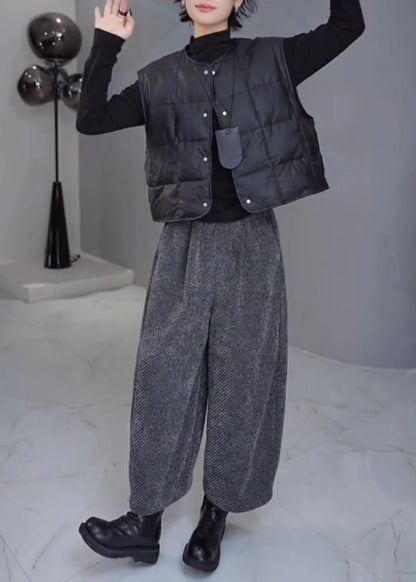 French Grey Oversized Woolen Harem Pants Spring Yo023