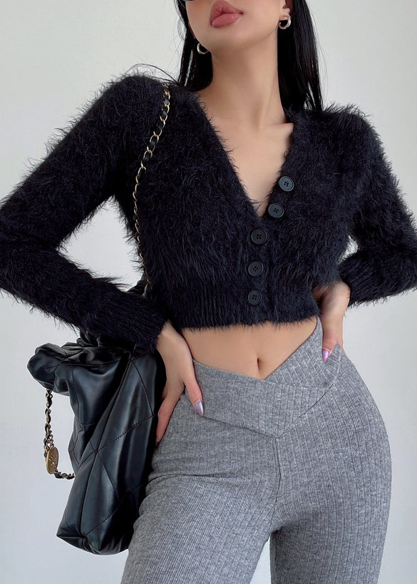 French Grey V Neck Mink Hair Knitted Short Coat Fall Al1080