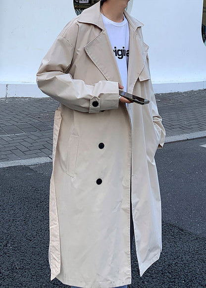 French Khaki Double Breast Tie Waist Cotton Long Trench Coat Spring Yq002