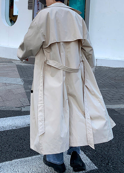 French Khaki Double Breast Tie Waist Cotton Long Trench Coat Spring Yq002