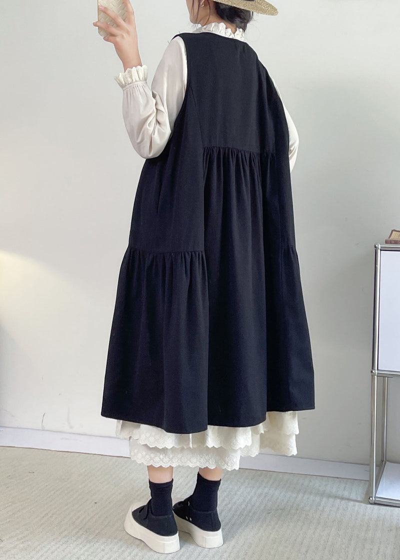 French Khaki O-neck Lace Patchwork Long Dress Sleeveless Bv029