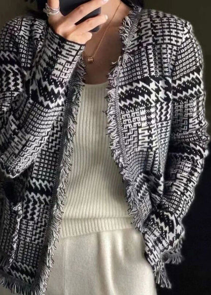 French Light Camel O-neck Tassel Woolen Cardigan Fall Wn031