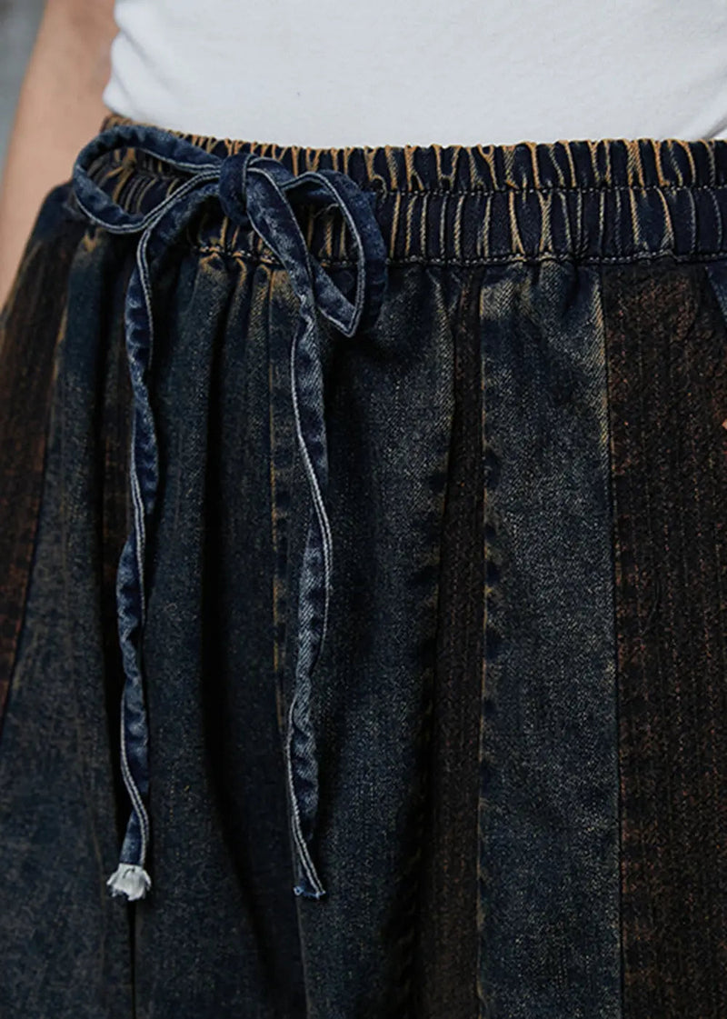 French Navy Oversized Patchwork Denim Pants Spring Jk1016