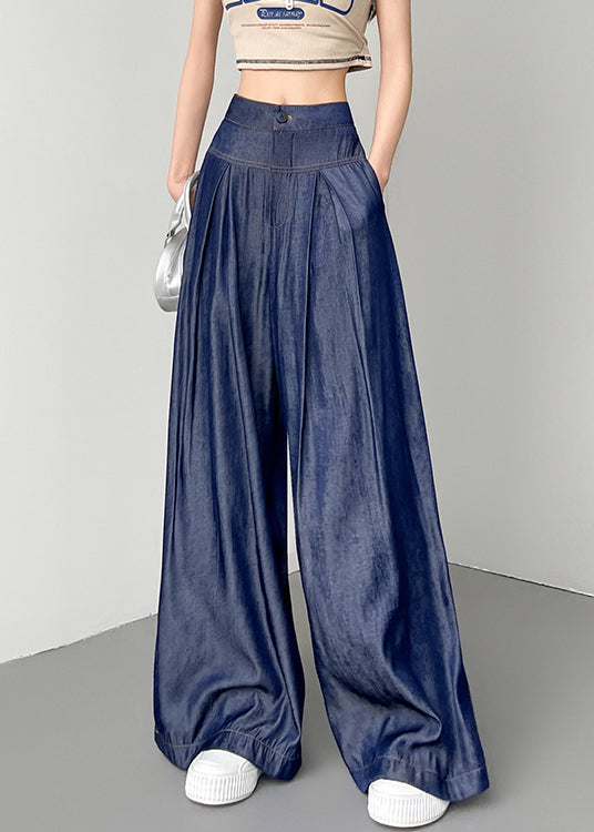 French Navy Pockets High Waist Denim Pants Summer Nn007