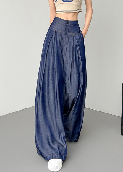 French Navy Pockets High Waist Denim Pants Summer Nn007
