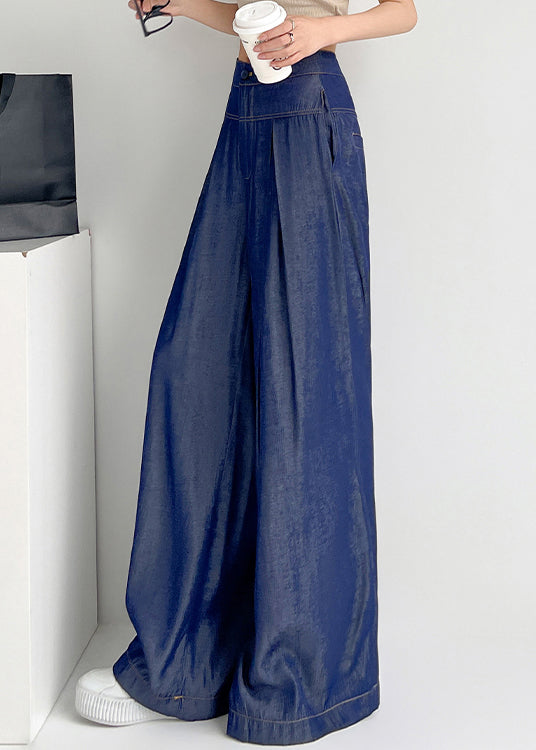 French Navy Pockets High Waist Denim Pants Summer Nn007