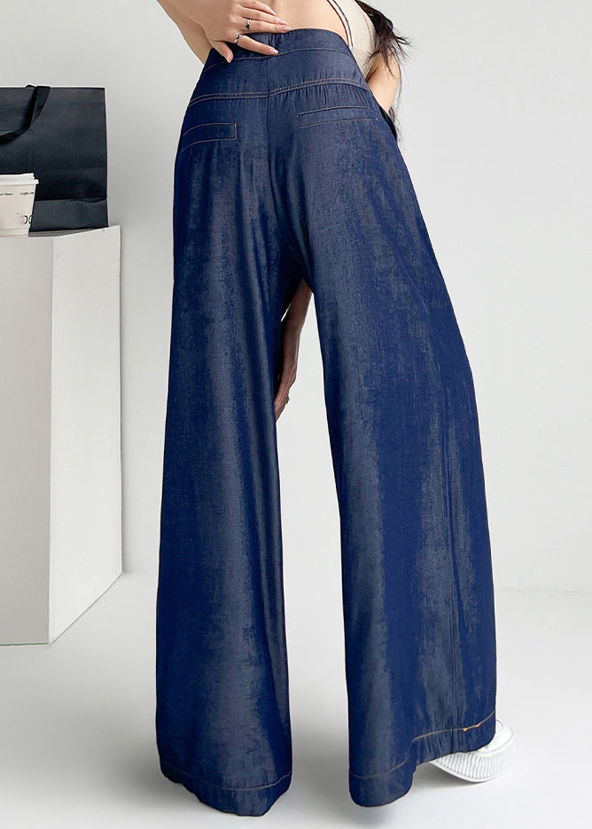 French Navy Pockets High Waist Denim Pants Summer Nn007